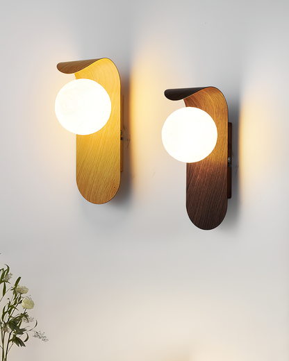 Spherical Sconce with Timber Accent – Frosted Orb Fixture for Bathrooms, Hallways & Bedrooms – Dimmable G9 Base