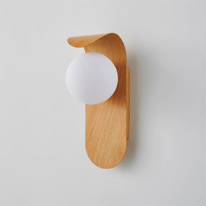 Spherical Sconce with Timber Accent – Frosted Orb Fixture for Bathrooms, Hallways & Bedrooms – Dimmable G9 Base