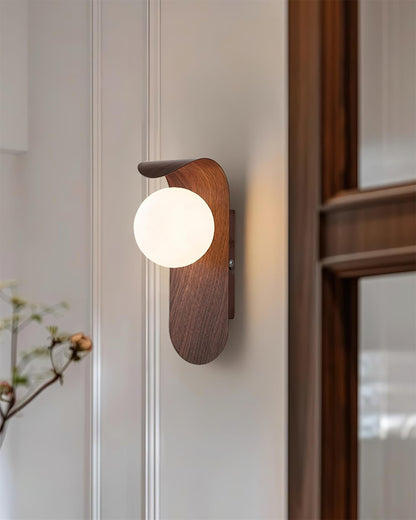 Spherical Sconce with Timber Accent – Frosted Orb Fixture for Bathrooms, Hallways & Bedrooms – Dimmable G9 Base