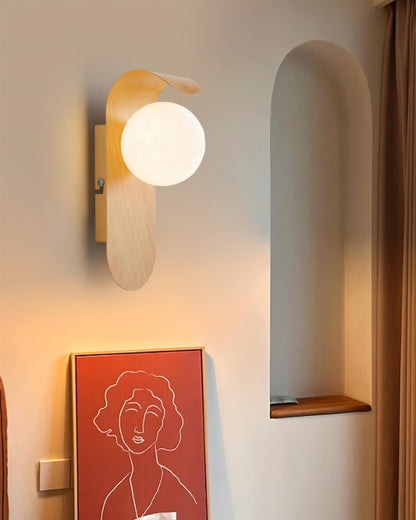 Spherical Sconce with Timber Accent – Frosted Orb Fixture for Bathrooms, Hallways & Bedrooms – Dimmable G9 Base