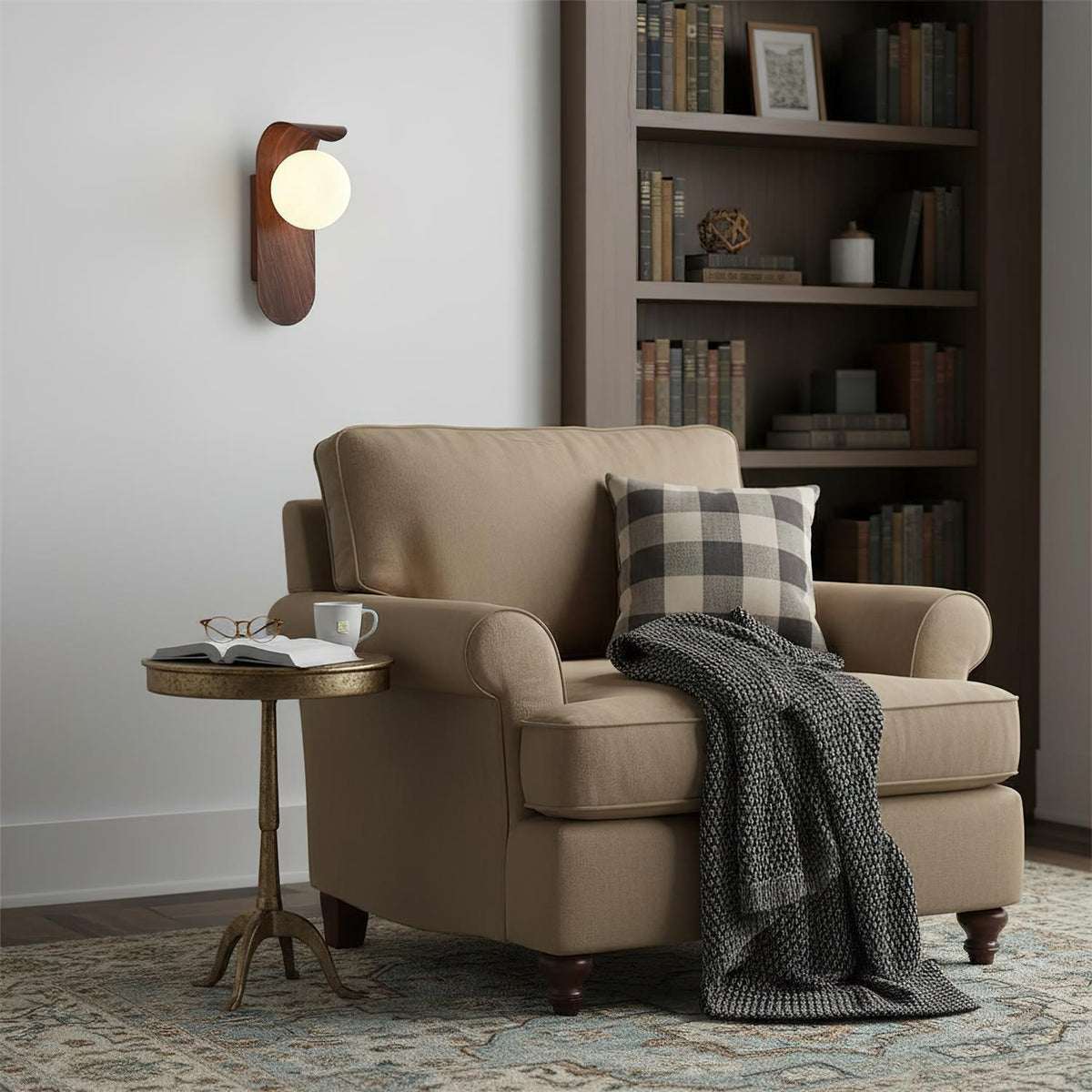 Spherical Sconce with Timber Accent – Frosted Orb Fixture for Bathrooms, Hallways & Bedrooms – Dimmable G9 Base