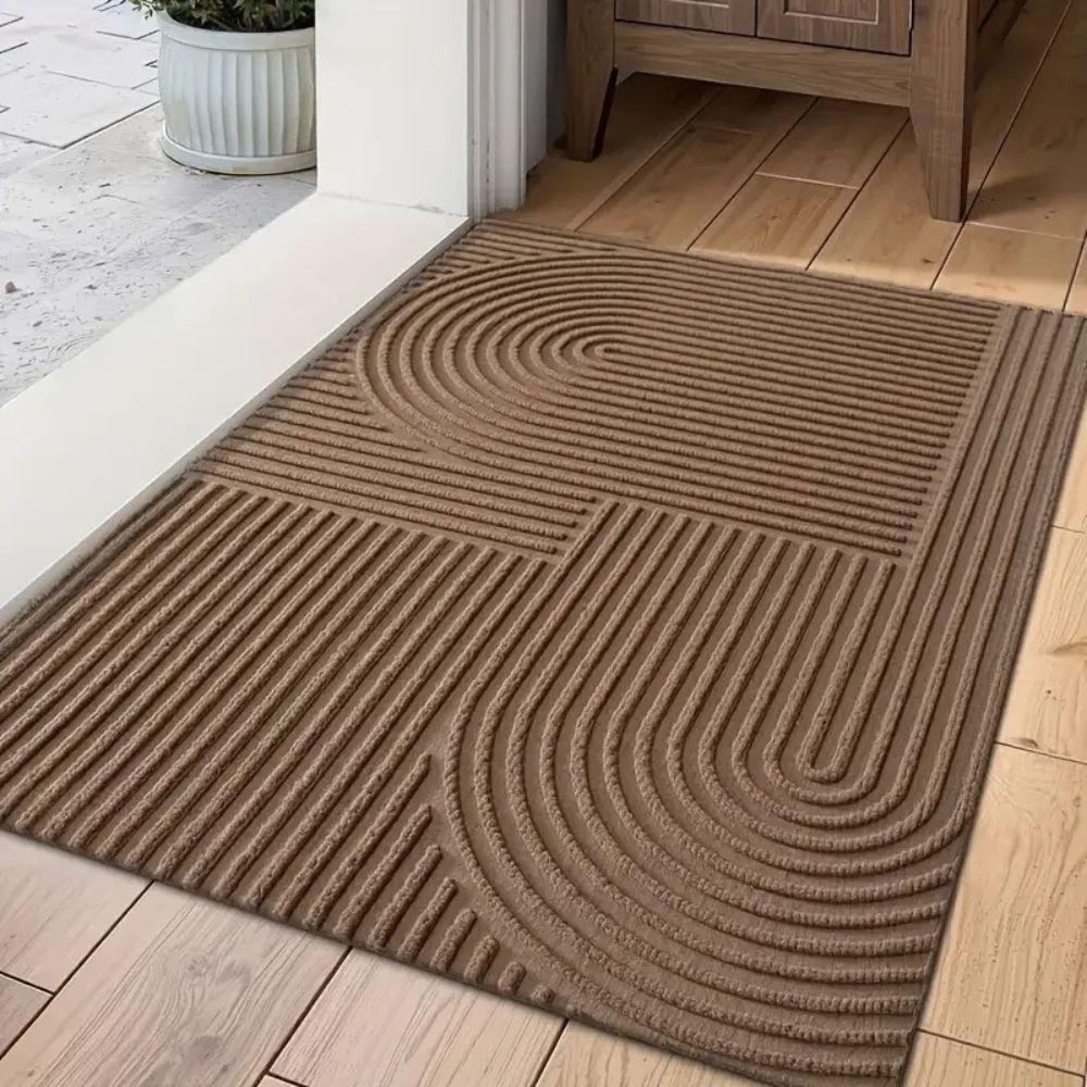 Ribbed Microfiber Entry Mat with Water & Dirt Trap – Curved Stripe Hallway Runner for Doorways & Patios