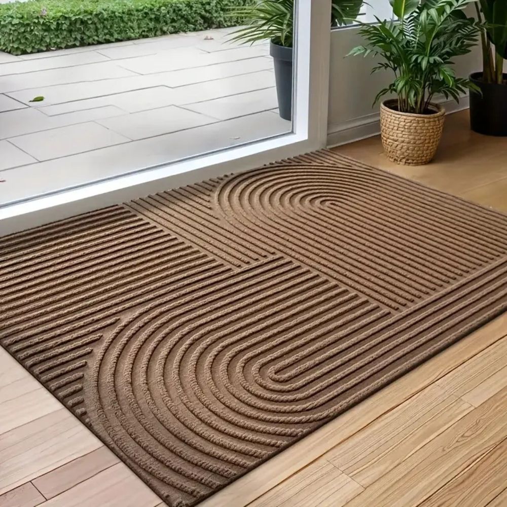 Ribbed Microfiber Entry Mat with Water & Dirt Trap – Curved Stripe Hallway Runner for Doorways & Patios