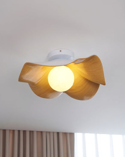 Flush Mount Light Fixture 11 in Resin Wood-Look Finish for Bathroom Hallway Entryway Wall or Ceiling Modern Low Profile Ambient Lighting G9