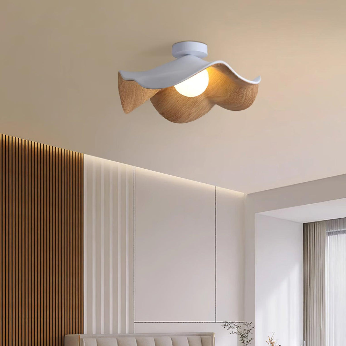 Flush Mount Light Fixture 11 in Resin Wood-Look Finish for Bathroom Hallway Entryway Wall or Ceiling Modern Low Profile Ambient Lighting G9