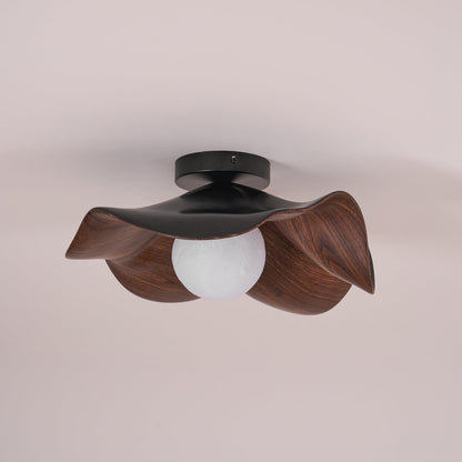 Flush Mount Light Fixture 11 in Resin Wood-Look Finish for Bathroom Hallway Entryway Wall or Ceiling Modern Low Profile Ambient Lighting G9