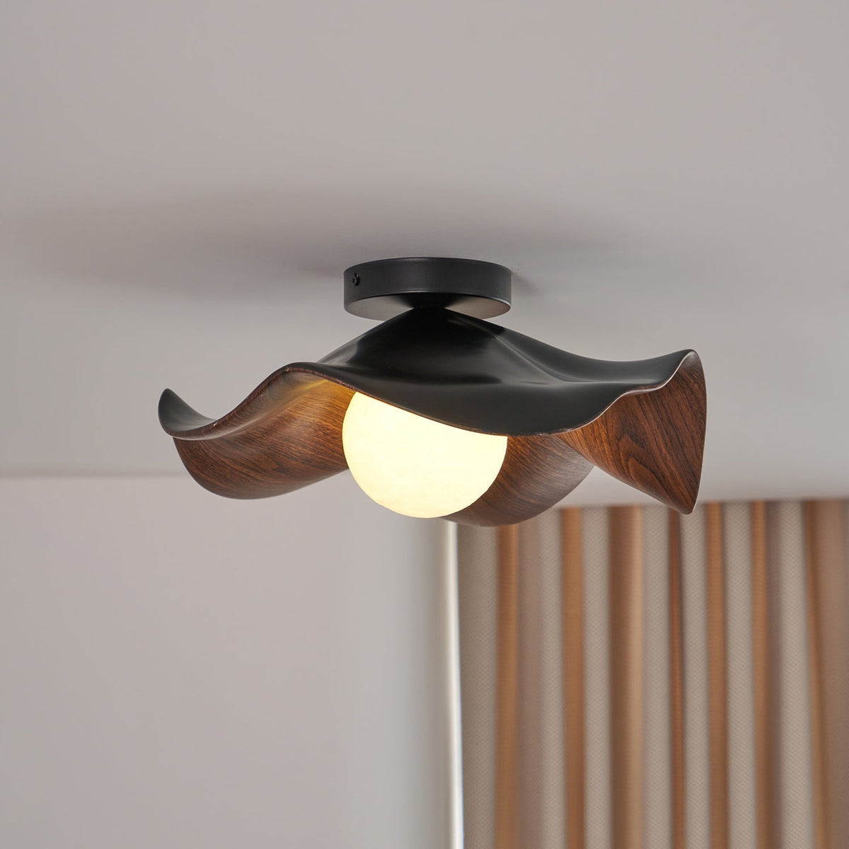 Flush Mount Light Fixture 11 in Resin Wood-Look Finish for Bathroom Hallway Entryway Wall or Ceiling Modern Low Profile Ambient Lighting G9