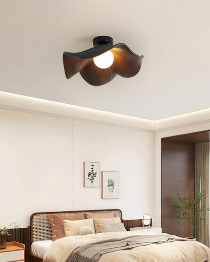 Flush Mount Light Fixture 11 in Resin Wood-Look Finish for Bathroom Hallway Entryway Wall or Ceiling Modern Low Profile Ambient Lighting G9