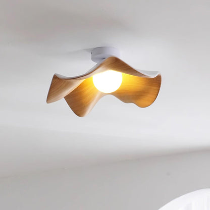 Flush Mount Light Fixture 11 in Resin Wood-Look Finish for Bathroom Hallway Entryway Wall or Ceiling Modern Low Profile Ambient Lighting G9