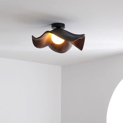 Flush Mount Light Fixture 11 in Resin Wood-Look Finish for Bathroom Hallway Entryway Wall or Ceiling Modern Low Profile Ambient Lighting G9