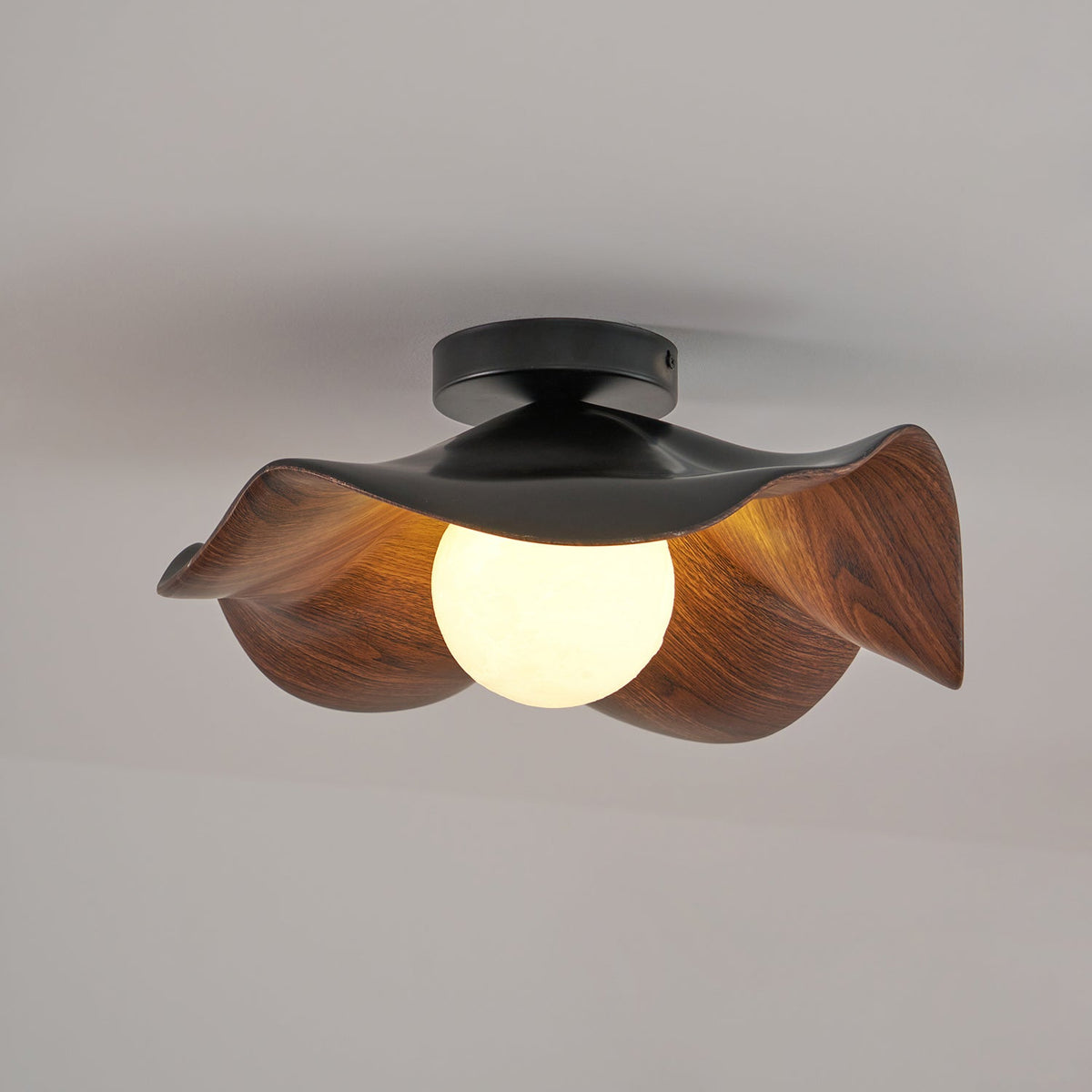 Flush Mount Light Fixture 11 in Resin Wood-Look Finish for Bathroom Hallway Entryway Wall or Ceiling Modern Low Profile Ambient Lighting G9