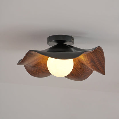 Flush Mount Light Fixture 11 in Resin Wood-Look Finish for Bathroom Hallway Entryway Wall or Ceiling Modern Low Profile Ambient Lighting G9