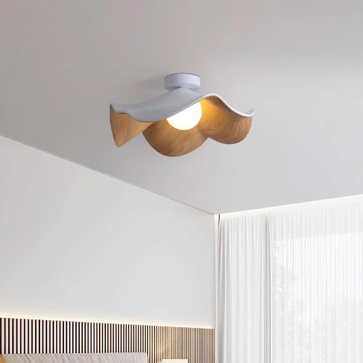 Flush Mount Light Fixture 11 in Resin Wood-Look Finish for Bathroom Hallway Entryway Wall or Ceiling Modern Low Profile Ambient Lighting G9