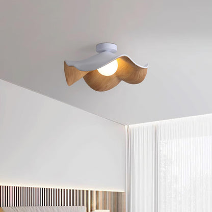 Flush Mount Light Fixture 11 in Resin Wood-Look Finish for Bathroom Hallway Entryway Wall or Ceiling Modern Low Profile Ambient Lighting G9