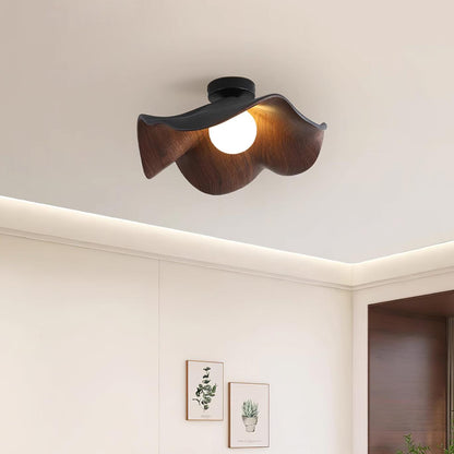 Flush Mount Light Fixture 11 in Resin Wood-Look Finish for Bathroom Hallway Entryway Wall or Ceiling Modern Low Profile Ambient Lighting G9