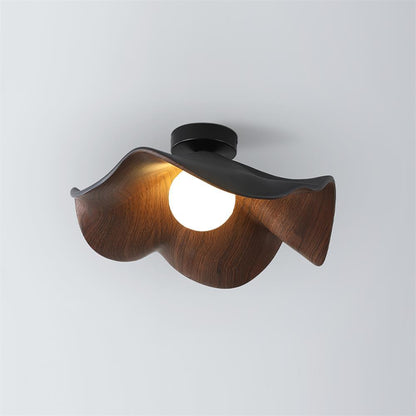 Flush Mount Light Fixture 11 in Resin Wood-Look Finish for Bathroom Hallway Entryway Wall or Ceiling Modern Low Profile Ambient Lighting G9
