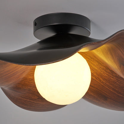 Flush Mount Light Fixture 11 in Resin Wood-Look Finish for Bathroom Hallway Entryway Wall or Ceiling Modern Low Profile Ambient Lighting G9