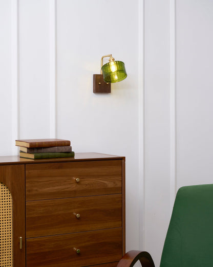 Sconce Fixture with Tinted Globe Shade – Wood & Metal Construction for Bathroom Vanity Bedroom Hallway – 9.4 Inch Diameter – Damp Location S