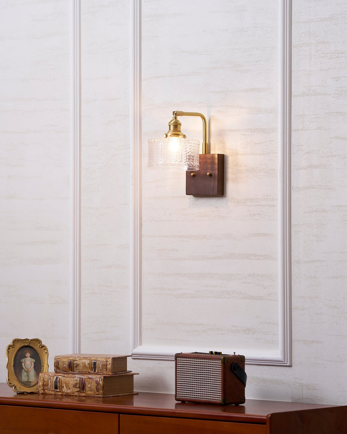 Sconce Fixture with Tinted Globe Shade – Wood & Metal Construction for Bathroom Vanity Bedroom Hallway – 9.4 Inch Diameter – Damp Location S