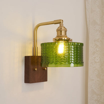 Sconce Fixture with Tinted Globe Shade – Wood & Metal Construction for Bathroom Vanity Bedroom Hallway – 9.4 Inch Diameter – Damp Location S