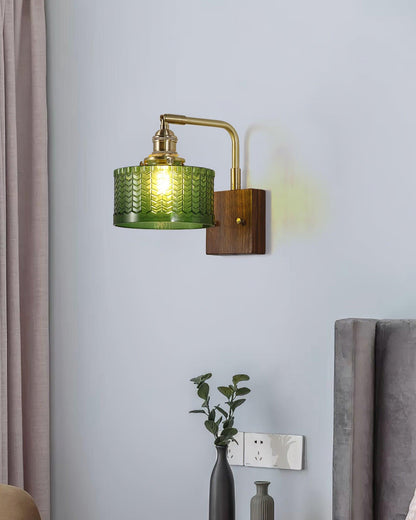 Sconce Fixture with Tinted Globe Shade – Wood & Metal Construction for Bathroom Vanity Bedroom Hallway – 9.4 Inch Diameter – Damp Location S