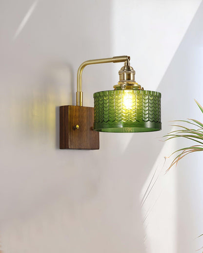 Sconce Fixture with Tinted Globe Shade – Wood & Metal Construction for Bathroom Vanity Bedroom Hallway – 9.4 Inch Diameter – Damp Location S