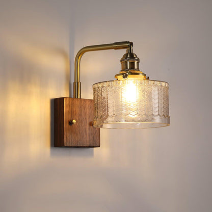 Sconce Light Fixture Wood & Copper 9.4 in Glass Globe E27 Socket for Bedroom Hallway Living Room Ambient Interior Accent Lighting