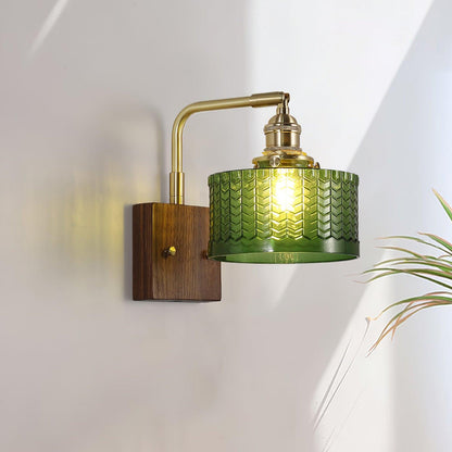 Sconce Light Fixture Wood & Copper 9.4 in Glass Globe E27 Socket for Bedroom Hallway Living Room Ambient Interior Accent Lighting