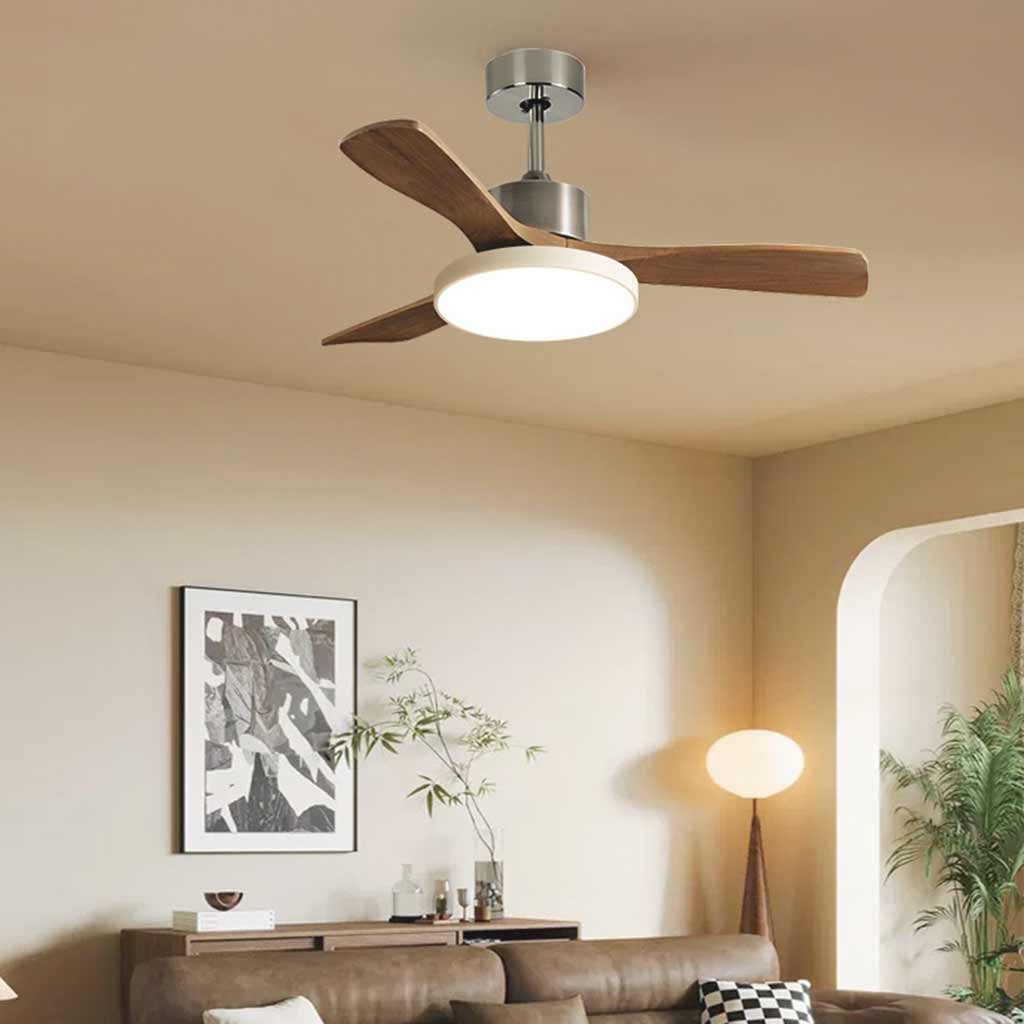 Low Profile Ceiling Fan with LED Light 36 inch Remote Control Whisper Quiet DC Motor Wood Blade for Bedroom Living Room Dining Room Semi Flu