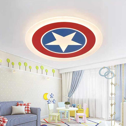 LED Flush Mount Overhead Light for Kids Room Dimmable Remote Control Shield Design 20.5 Inch Diameter Playroom Nursery Bedroom Fixture