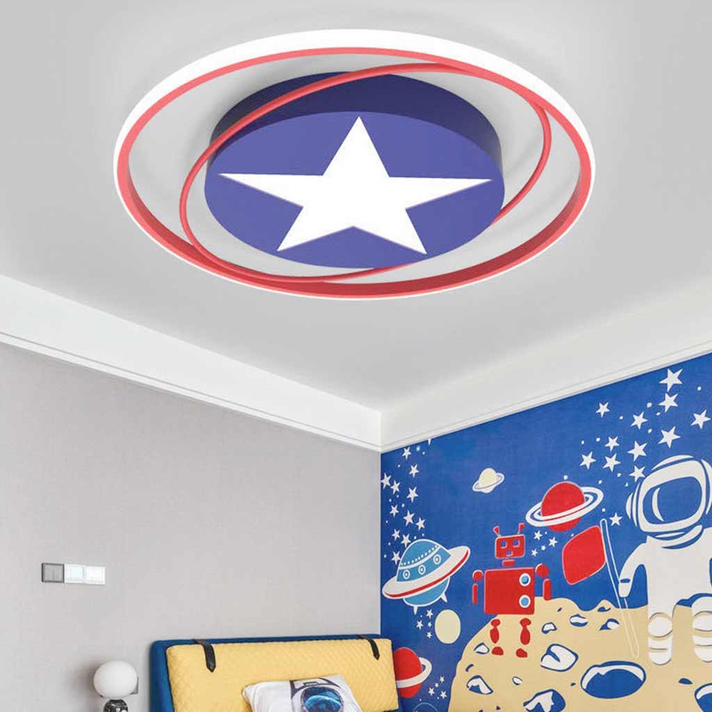 LED Flush Mount Overhead Light for Kids Room Dimmable Remote Control Shield Design 20.5 Inch Diameter Playroom Nursery Bedroom Fixture