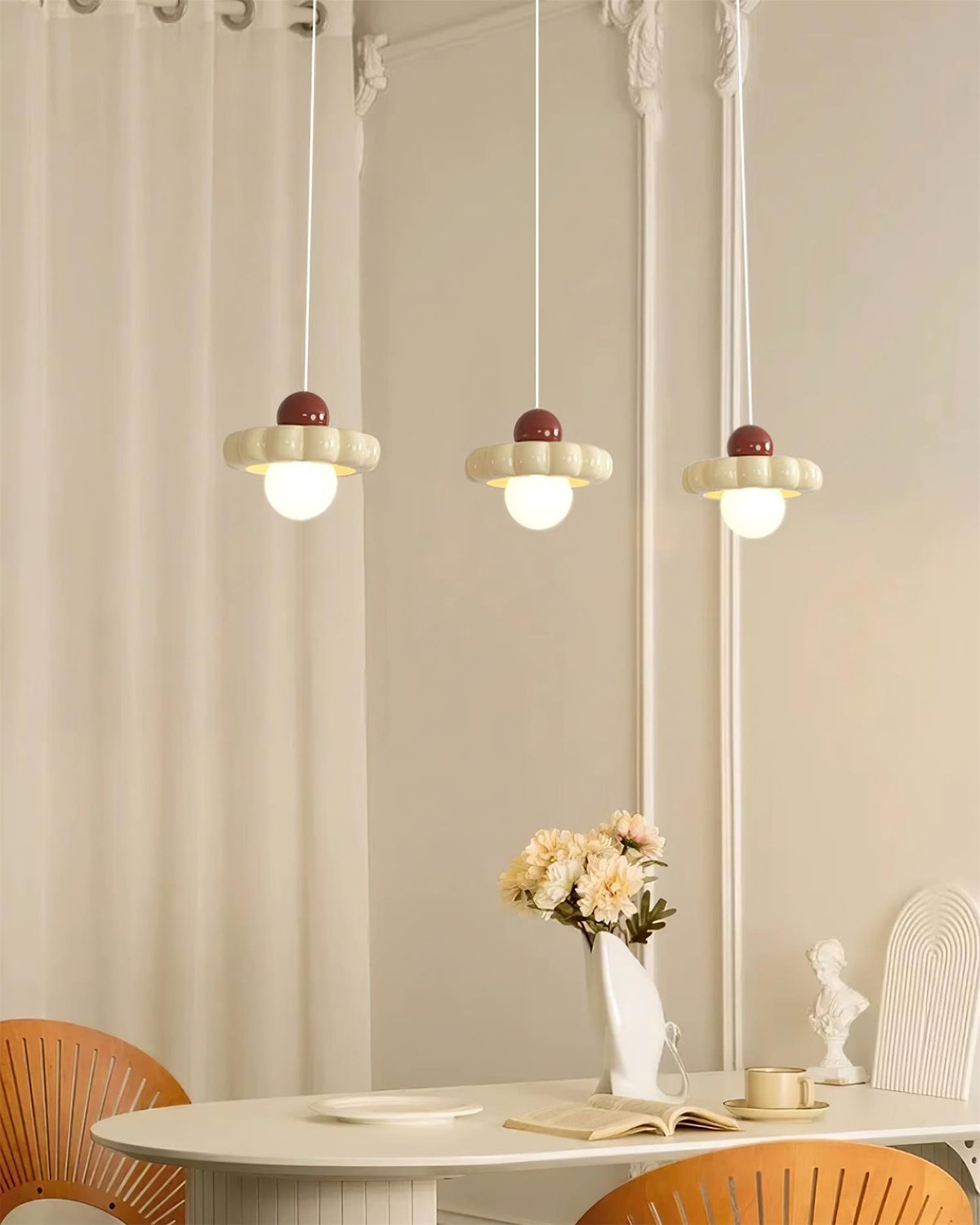 Retro Globe Pendant Light with Curved Shade – G9 Socket Ceiling Fixture for Dining Room Kitchen Bedroom – Adjustable Hanging Lamp Modern
