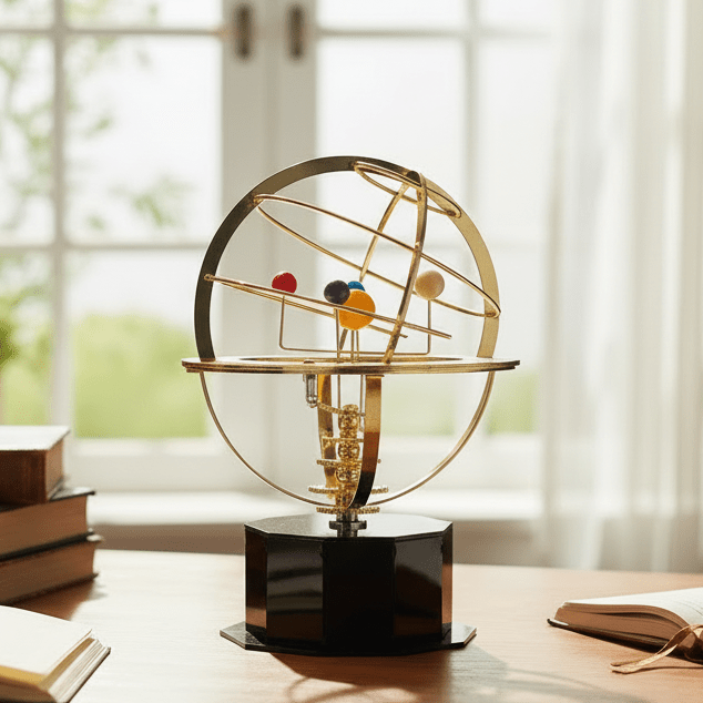 Solar System Orrery, Brass Solar System Model with Manual Rotation, Educational Science Model for Desktop Display
