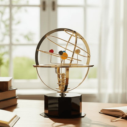 Solar System Orrery, Brass Solar System Model with Manual Rotation, Educational Science Model for Desktop Display