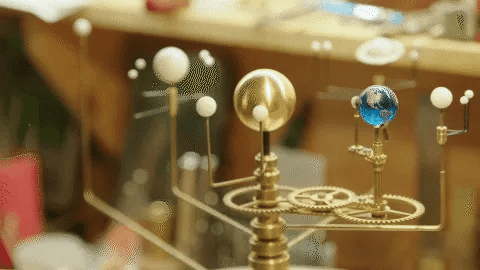 Solar System Orrery, Brass Solar System Model with Manual Rotation, Educational Science Model for Desktop Display