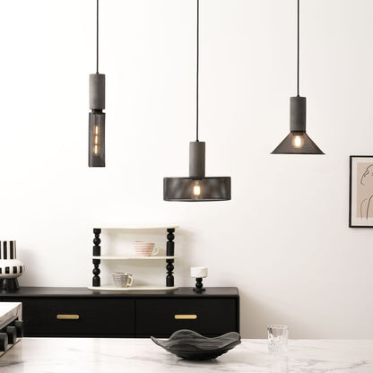 Industrial Concrete Hanging Light Fixture with Metal Accent for Dining Room, Kitchen Island & Bedroom – Adjustable Cord, E26 Socket, Modern