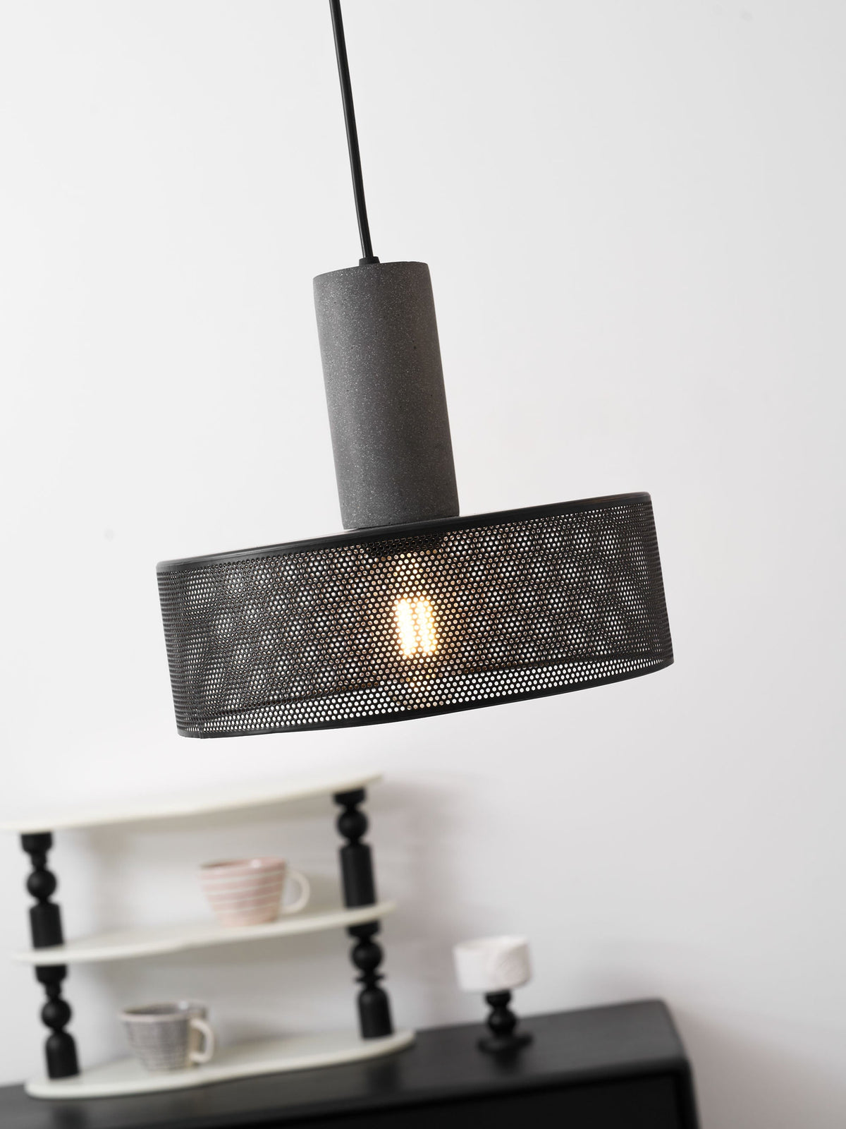 Industrial Concrete Hanging Light Fixture with Metal Accent for Dining Room, Kitchen Island & Bedroom – Adjustable Cord, E26 Socket, Modern