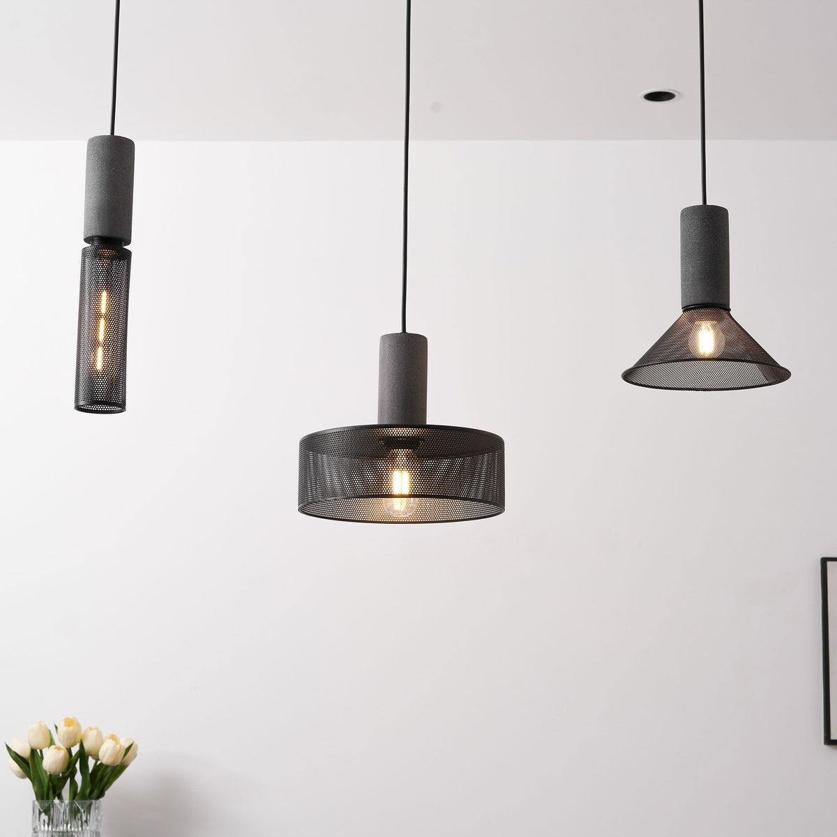 Industrial Concrete Hanging Light Fixture with Metal Accent for Dining Room, Kitchen Island & Bedroom – Adjustable Cord, E26 Socket, Modern