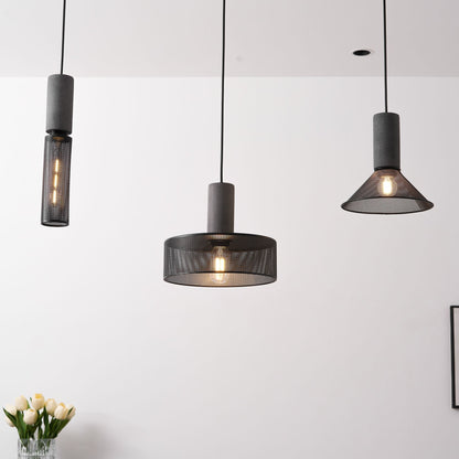 Industrial Concrete Hanging Light Fixture with Metal Accent for Dining Room, Kitchen Island & Bedroom – Adjustable Cord, E26 Socket, Modern