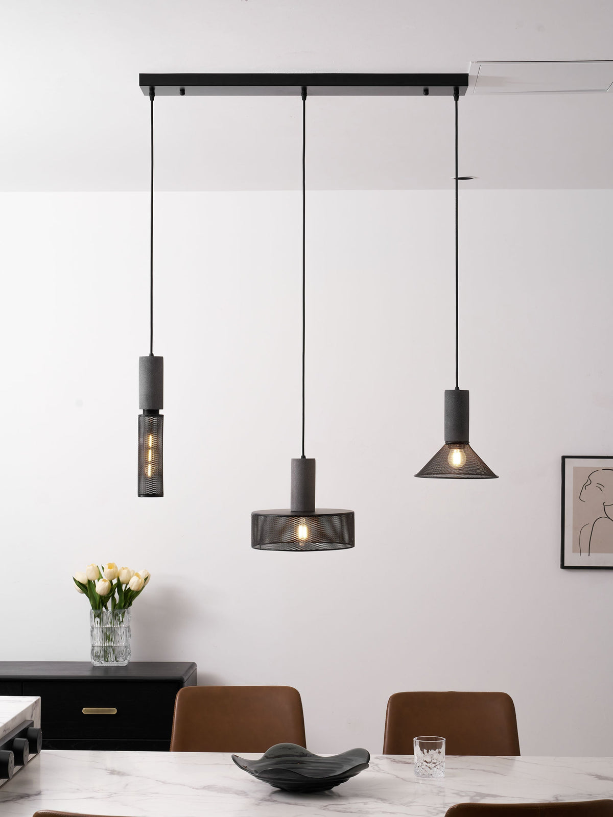 Industrial Concrete Hanging Light Fixture with Metal Accent for Dining Room, Kitchen Island & Bedroom – Adjustable Cord, E26 Socket, Modern