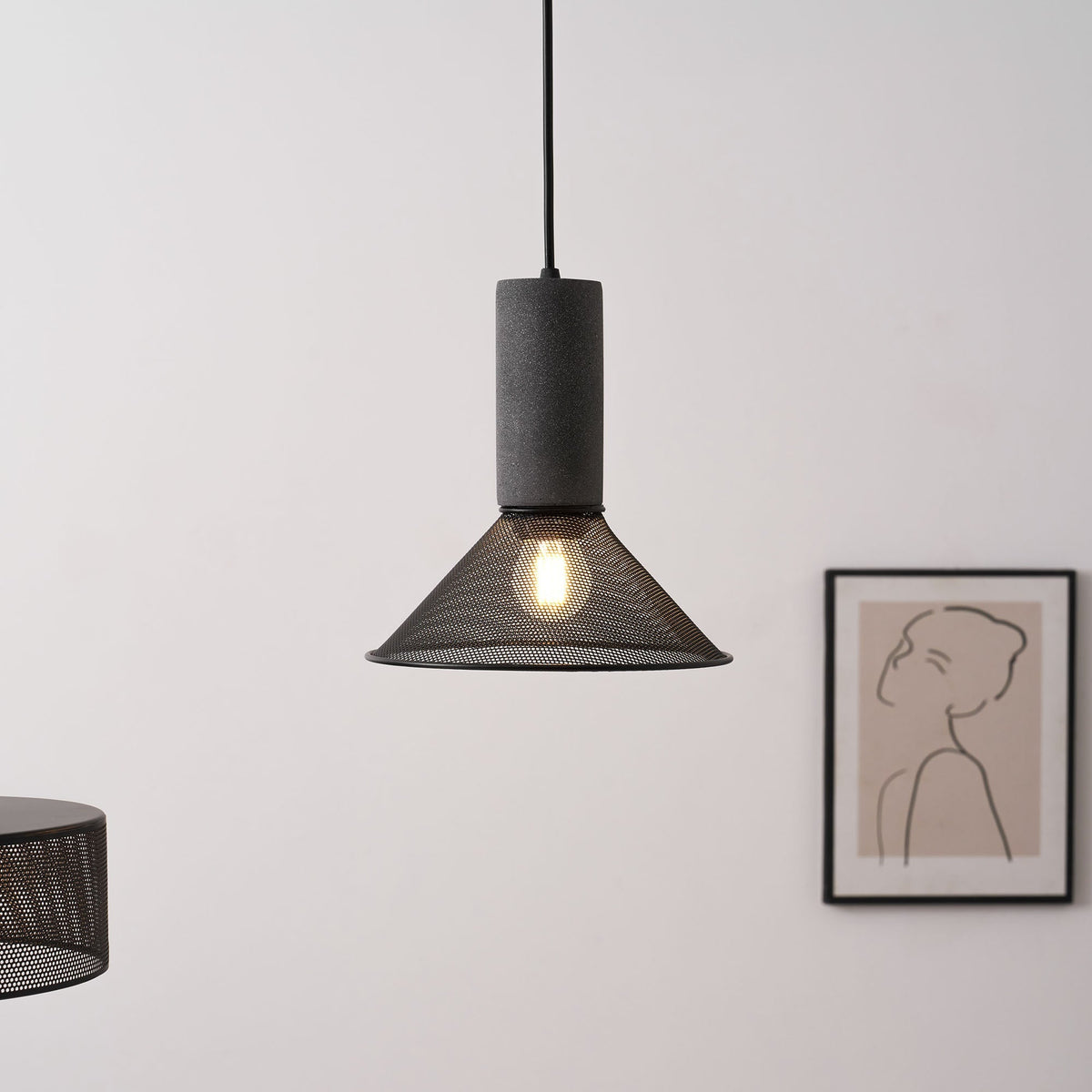 Industrial Concrete Hanging Light Fixture with Metal Accent for Dining Room, Kitchen Island & Bedroom – Adjustable Cord, E26 Socket, Modern