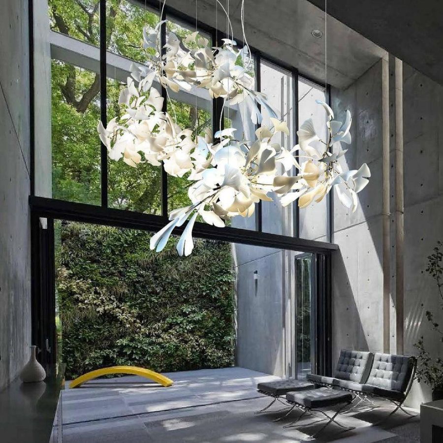 Handcrafted Porcelain Leaf Chandelier – Organic Linear Design with Warm LED Glow for Dining Room, Living Room & Entryway