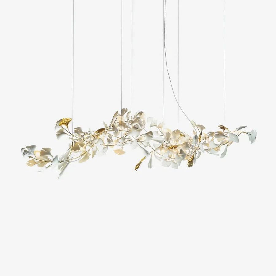 Handcrafted Porcelain Leaf Chandelier – Organic Linear Design with Warm LED Glow for Dining Room, Living Room & Entryway
