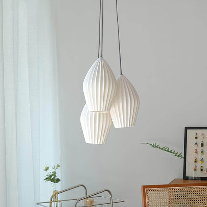 Ceramic Hanging Light Fixture White Ribbed Shade E14 Socket for Kitchen Island Dining Room Table Ceiling Adjustable Cord