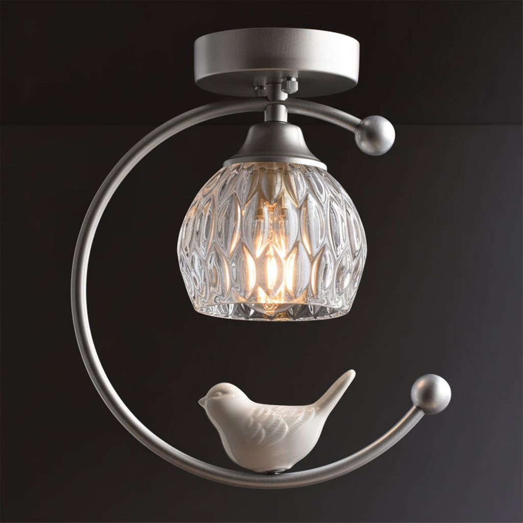 Decorative Bird Pendant Light with Brass Frame & Glass Shade for Bedroom, Dining Room & Living Room | Indoor Hanging Fixture 9 in × 11 in