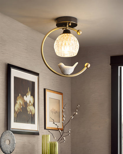 Decorative Bird Pendant Light with Brass Frame & Glass Shade for Bedroom, Dining Room & Living Room | Indoor Hanging Fixture 9 in × 11 in