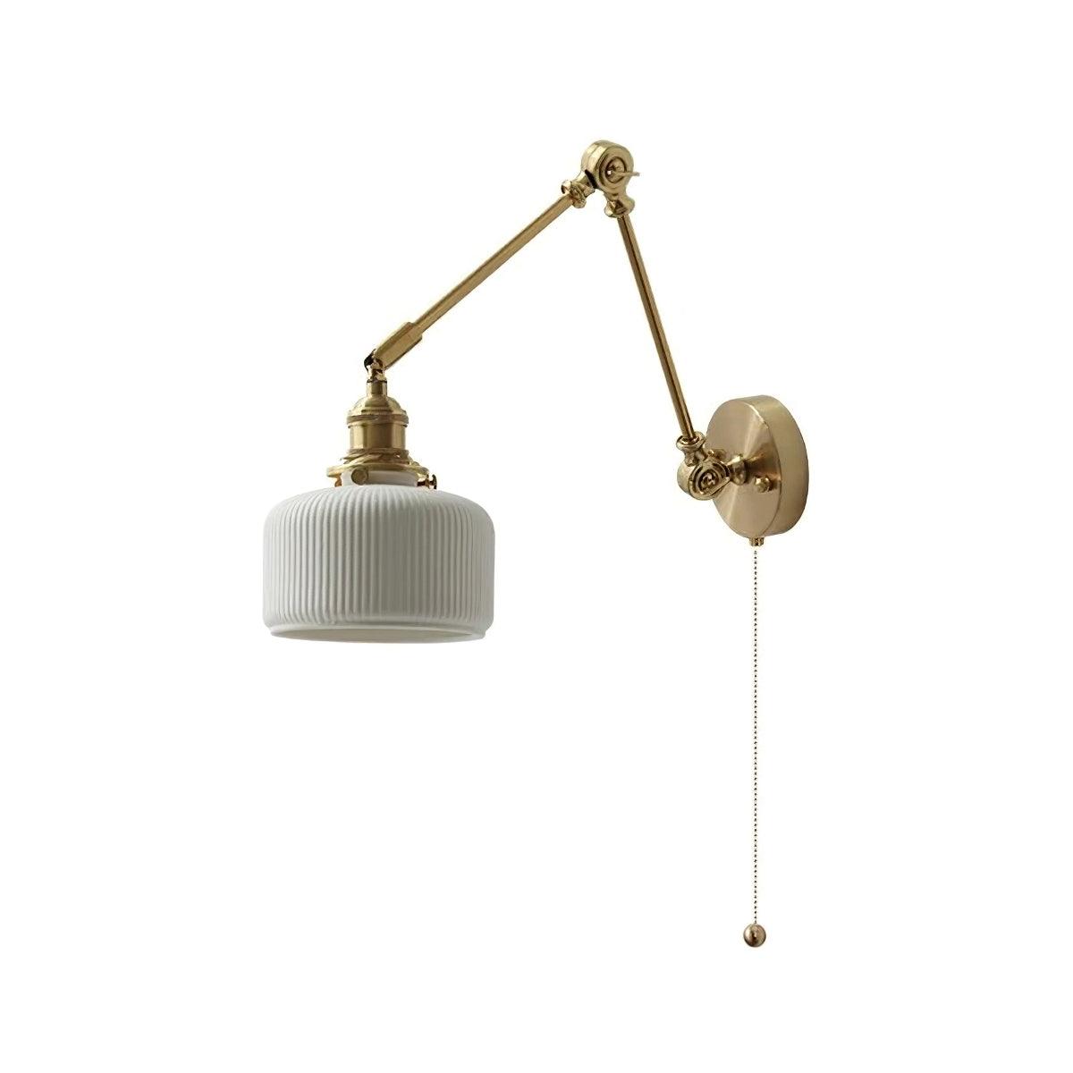 Swing Arm Reading Sconce with Ceramic Shade | Rotatable Bedside Wall Fixture with Pull Chain Switch | Modern Brass Task Light for Bedroom