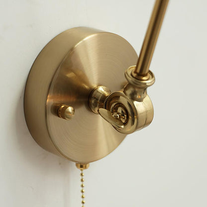 Swing Arm Reading Sconce with Ceramic Shade | Rotatable Bedside Wall Fixture with Pull Chain Switch | Modern Brass Task Light for Bedroom