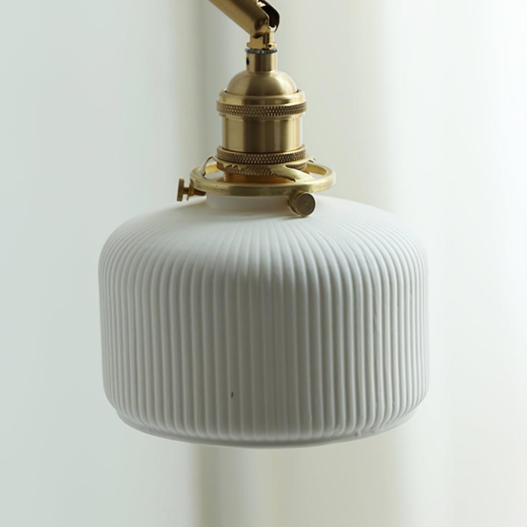 Swing Arm Reading Sconce with Ceramic Shade | Rotatable Bedside Wall Fixture with Pull Chain Switch | Modern Brass Task Light for Bedroom