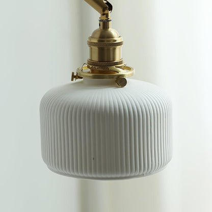 Swing Arm Reading Sconce with Ceramic Shade | Rotatable Bedside Wall Fixture with Pull Chain Switch | Modern Brass Task Light for Bedroom